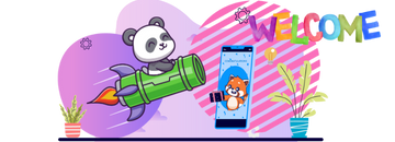 Panda flies with a rocket