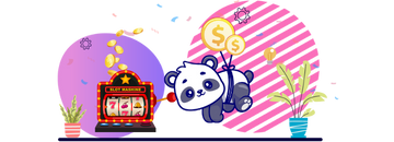 Panda flying over a slot machine