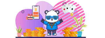 Panda with sunglasses, coins and cards